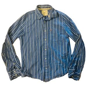 Blue Striped Hollister Y2K Long Sleeve Button Down Shirt